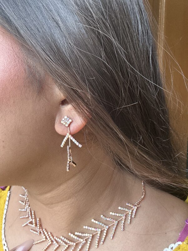 Trendy Rose Gold Necklace & Earring Set with Leaf Branch Design - Image 3