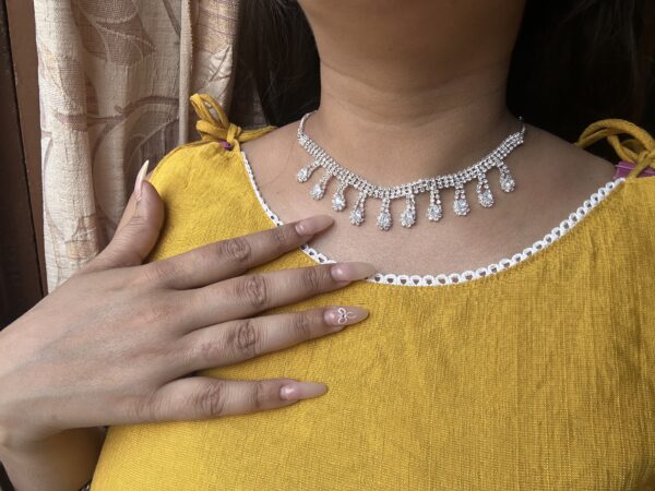 Elegant Silver-Tone Artificial Diamond Necklace & Earring Set with Floral Pendant - Image 6