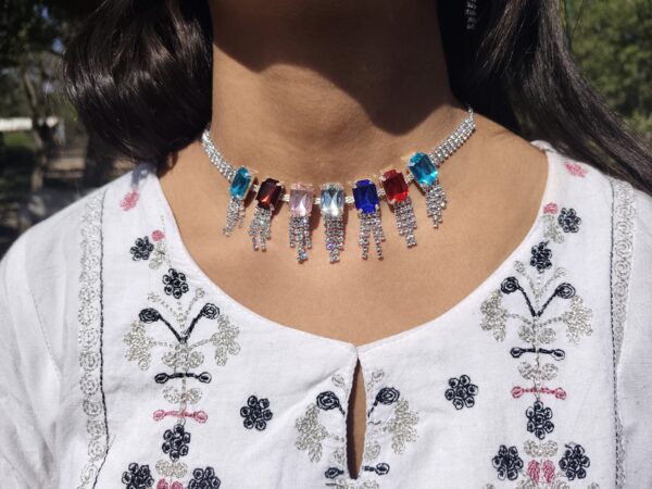 Necklace - Crystal Rainbow Statement Choker Necklace Set - Image 2