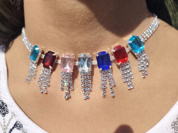 Necklace - Crystal Rainbow Statement Choker Necklace Set - Image 3
