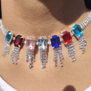 Necklace - Crystal Rainbow Statement Choker Necklace Set