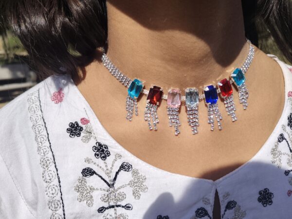 Necklace - Crystal Rainbow Statement Choker Necklace Set - Image 4