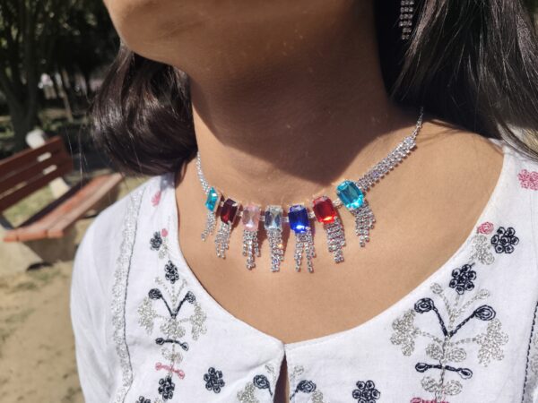 Necklace - Crystal Rainbow Statement Choker Necklace Set - Image 5