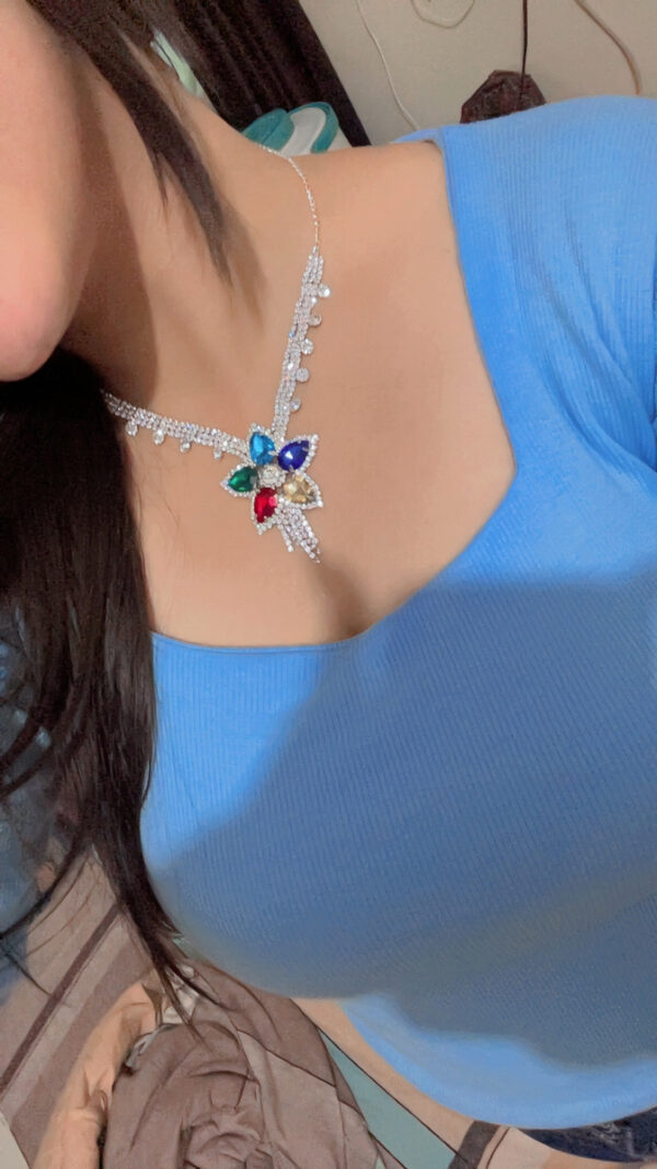 Elegant Blue Heart Drop Earrings & Multicolor Crystal Necklace Set - Image 5