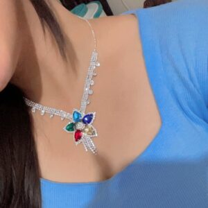 Elegant Blue Heart Drop Earrings & Multicolor Crystal Necklace Set