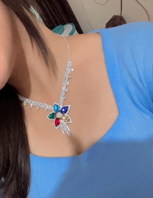 Elegant Blue Heart Drop Earrings & Multicolor Crystal Necklace Set
